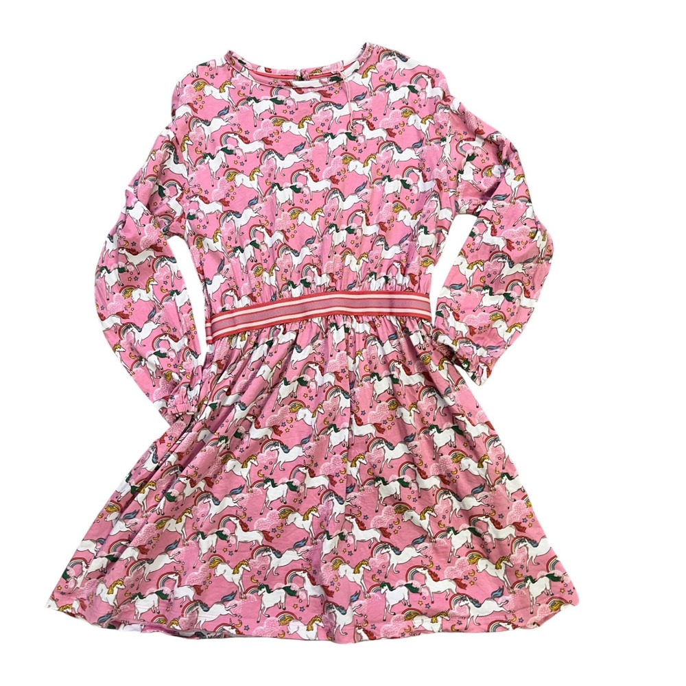 Mini Boden Girls Pink Unicorn Rainbow Long Sleeve Jersey‎ Dress NWOT Size 9-10Y